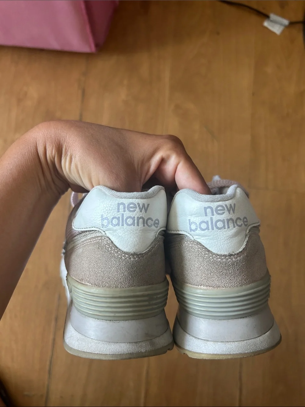 New Balance pink and tan sneakers